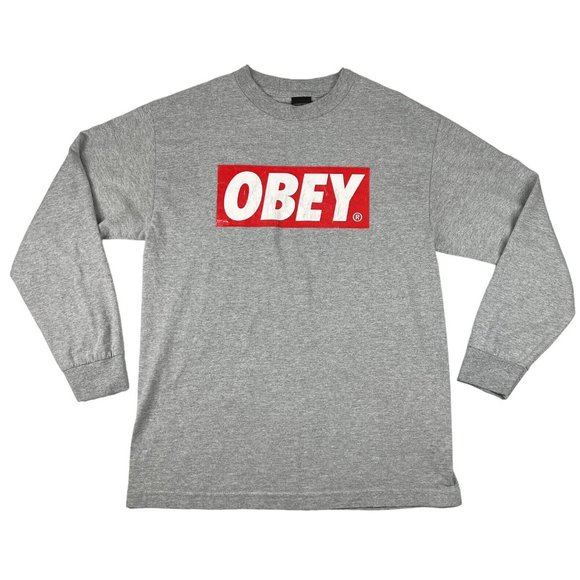 Obey Other - Vintage Obey Skateboard Rap Hip Hop Streetwear Long Sleeve Gray T-Shirt Men M